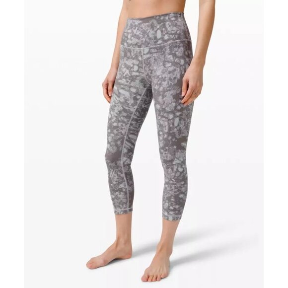 Lululemon Pants - Lululemon Wunder Under HR Leggings Sz 6 Jacquard Starlight Grey Cropped Stretch
